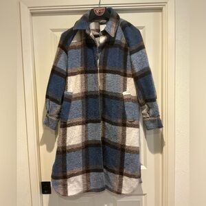 H&M Blue and Brown Plaid Coat